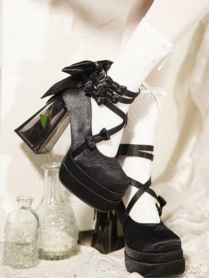 Black Camellia Flower High Block Heel Elegant Platform High Heels