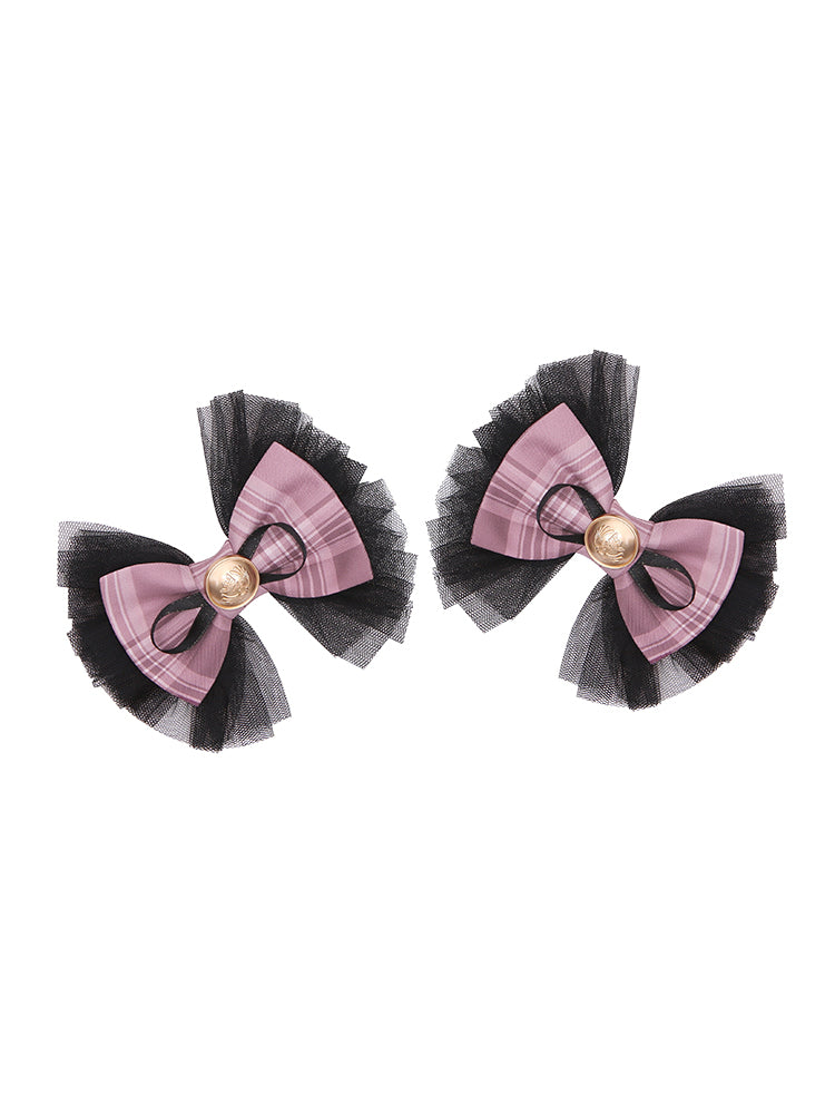 Idol Lolita Pink Plaid Bow Hairclips