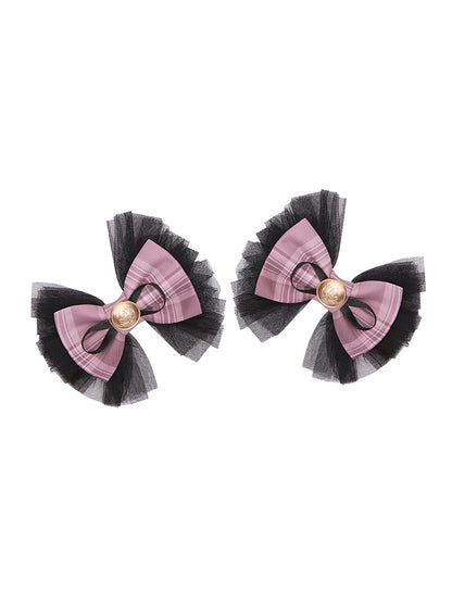 Idol Lolita Pink Plaid Bow Hairclips