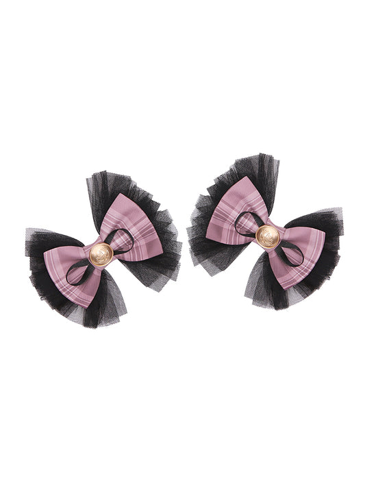 Barrettes à cheveux avec nœud à carreaux rose Idol Lolita