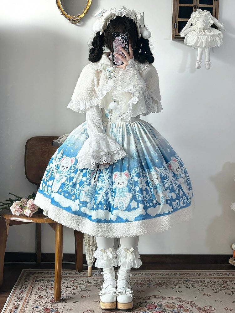 Ensemble complet jupe-pull Lolita bleu Teddy et Snowflake