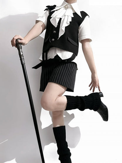Fashion Ouji Collar Jabot Pointed Shirt Short Lolita Sleeves Foldover White