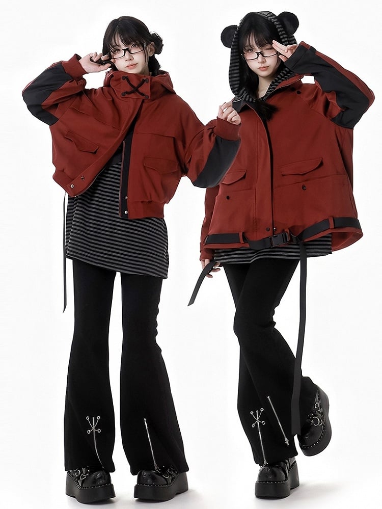 Black Criss-cross Chain Zip Cuffs Fishtail Pants