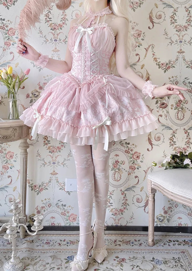 Cross Belle Pink Halter Neck Corset Dress Balletcore Lolita JSK
