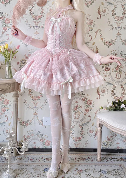 Cross Belle Pink Halter Neck Corset Dress Balletcore Lolita JSK