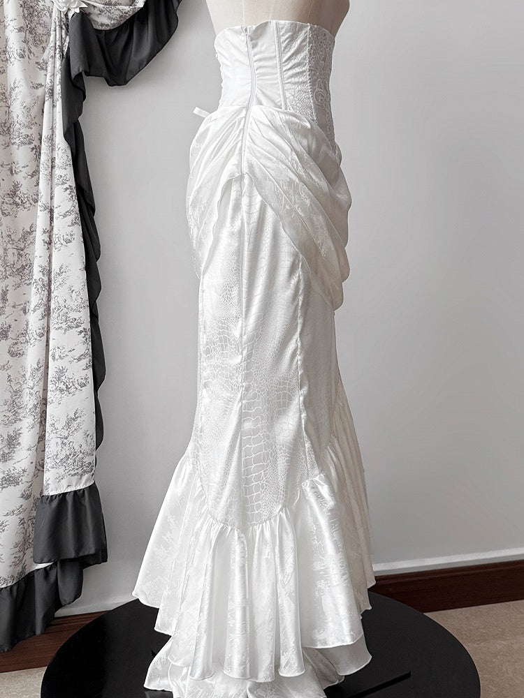 Skirt Cascading Asymmetrical Gothic White High Corset Waist Mermaid Hem Lolita Flounce Boned