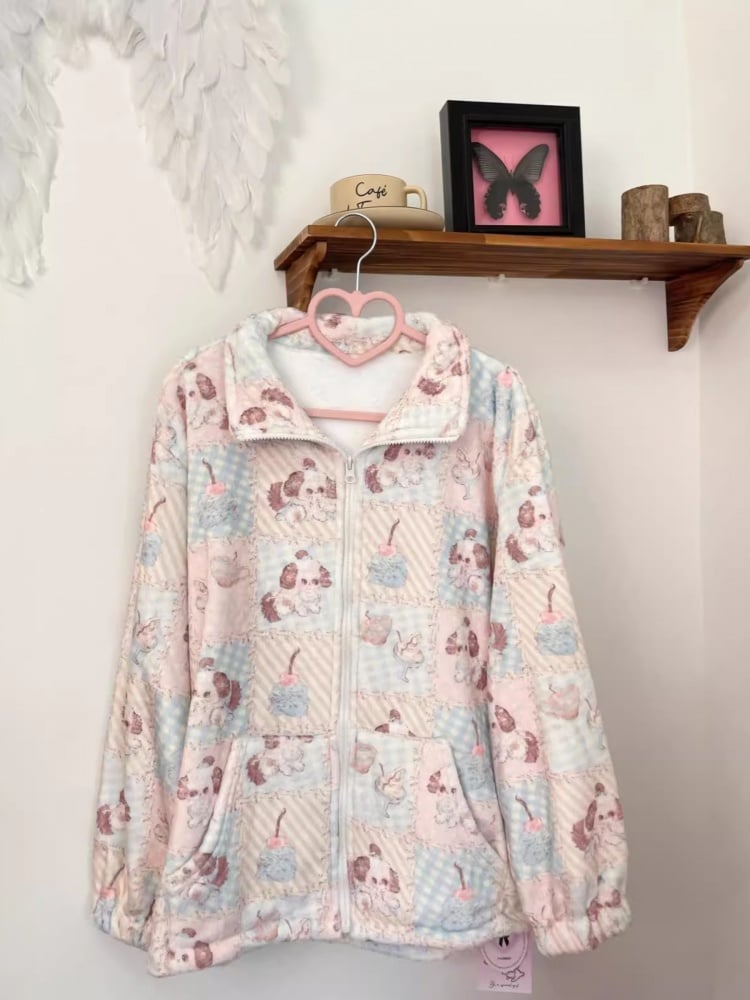 Colorful Patchwork Print Thick Pajama Set