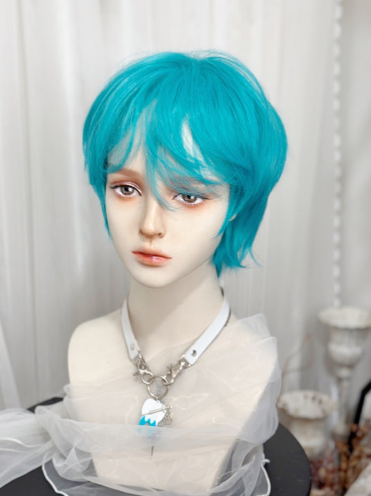 Wig Blue Style With Ouji Straight Bangs 35CM Length