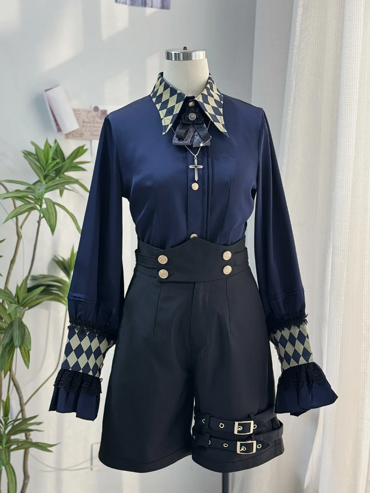with Straight-leg Straps Lolita Ouji Shoulder Black Shorts