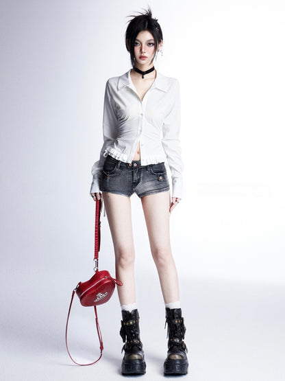 Slim-fitting Black Low Waist Glamorous Denim Shorts