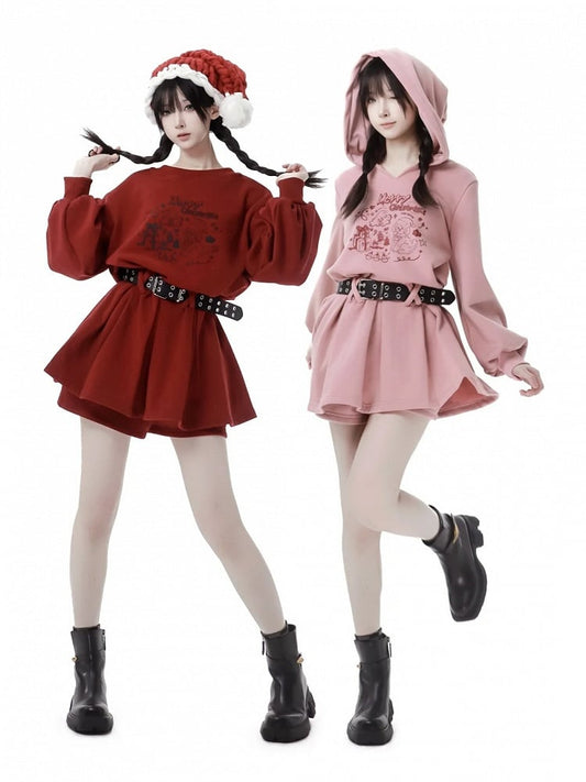 Christmas Puppy Pink Hooded Dress with Pink Shorts