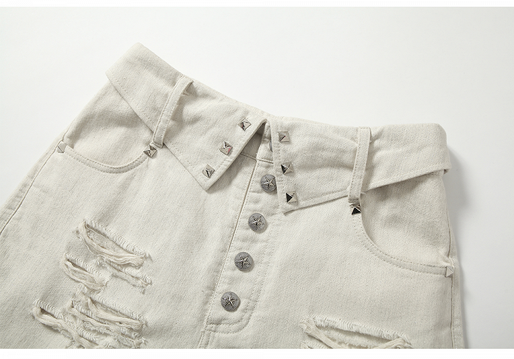Apricot Wide-Leg Distressed Jeans with Rhinestone