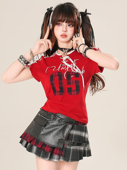 Bittersweet Pattern Skirt Plaid Black Pleated Decorated Buckle