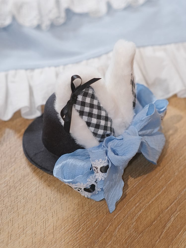 Blue Bowknot Plush Bunny Ears Alice Vibes Lolita Mini Hat