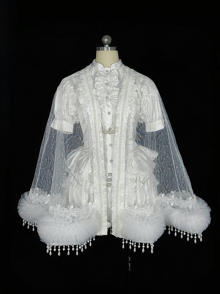 White Shorts Bloomer Shirt All Prince Lolita High - Set Outfit Cape + Waist Full Ouji Short Sleeves