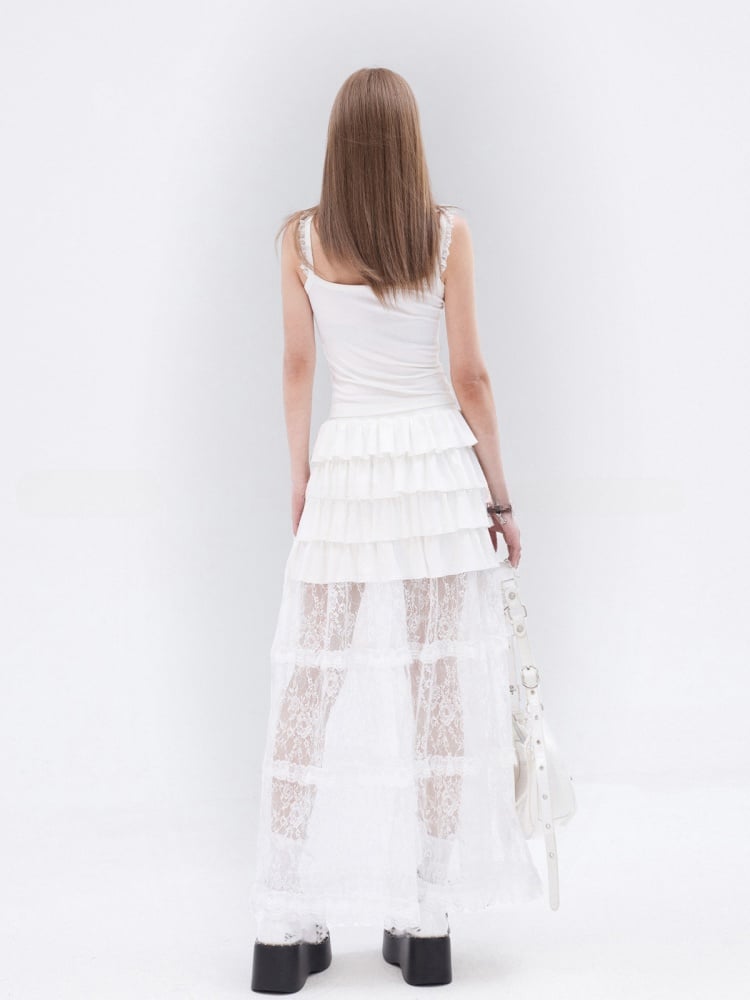 Cami Top Butterfly Print Lace Trim White Glamorous Slim-fitting