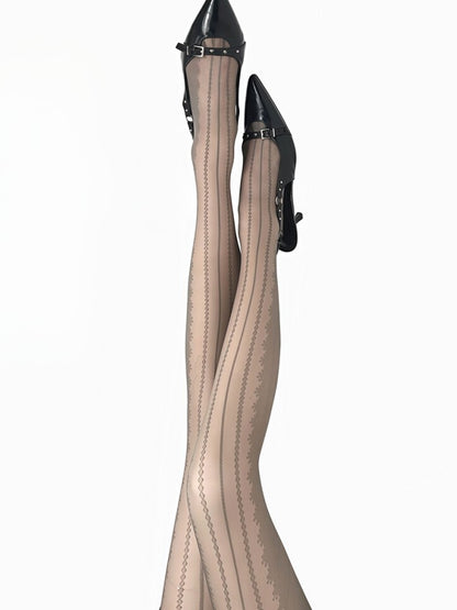 Tights White/Black/Brown/Gray Pattern Striped