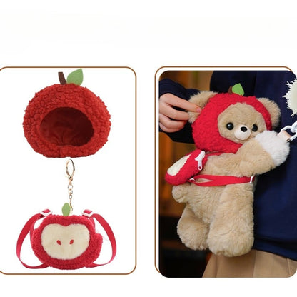 Plush Bear Keychain +Apple Khaki Hat Bag Backpack/Crossbody