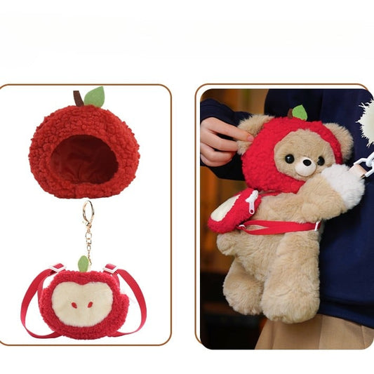 Plush Bear Keychain +Apple Khaki Hat Bag Backpack/Crossbody