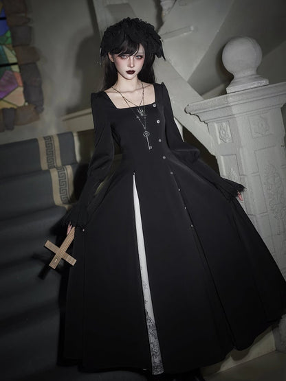 Lolita Square Print Collar + Gothic Hairband OP Black Neckline Necklace