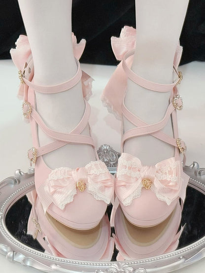Herz Heels Schleife Rosa Crisscross Hohe Schnalle am Top-Design