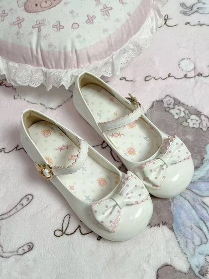 Leather PU Lolita Polka-dot Teddy at Fastener - and with Sweet Mary Bow Top Janes White