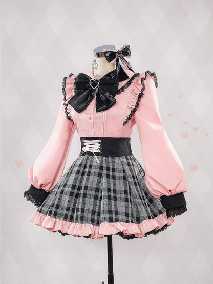 OSHI NO KO Hoshino Ai Jirai Kei Pink Shirt and Gray Skirt Lolita-Style Cosplay Costume