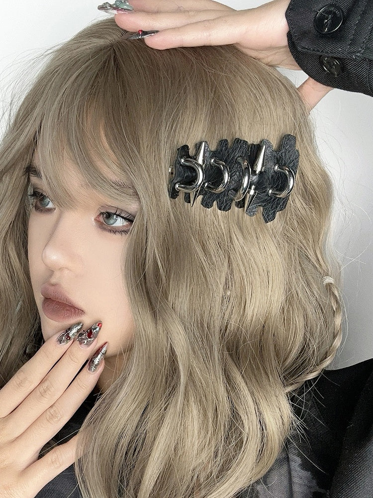 Barrette à cheveux Punk noire en PU
