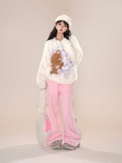 Design Straight-leg Floral Gray/Pink Cut Pants