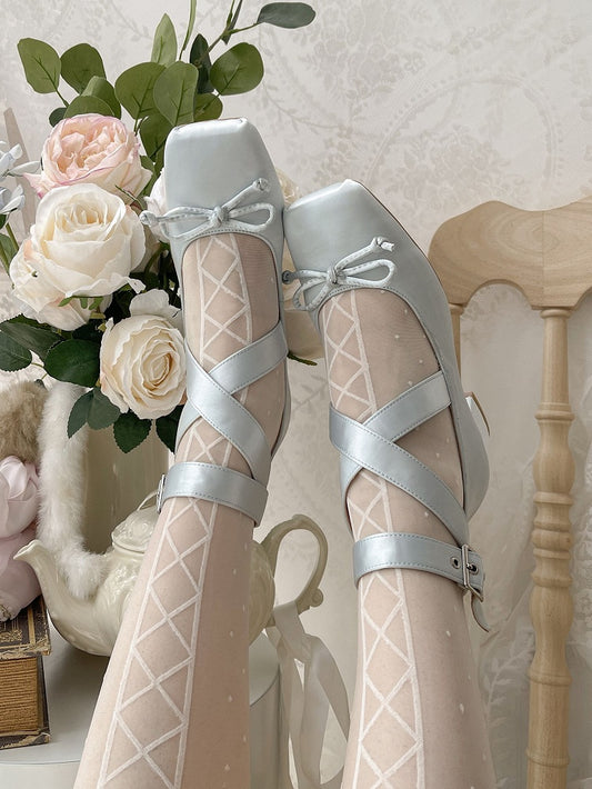 Ballerinas Knöchel Elegante Schuhe Blau Wickelriemen Satin