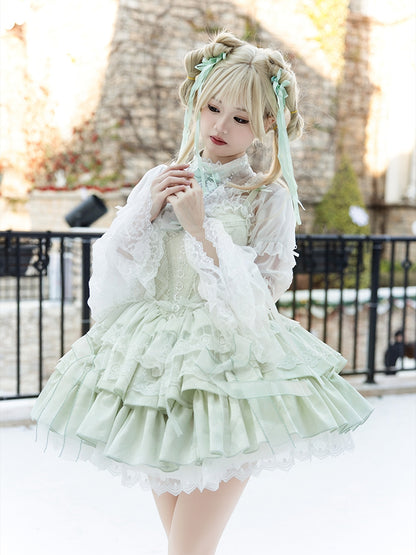 Robe corset vert clair à armatures et jupe pull Lolita Balletcore