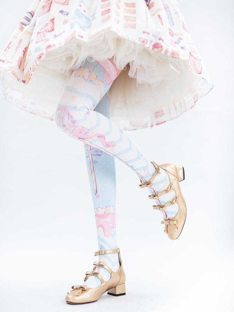 Candy Scepters Print Velvet Over Knee Stockings