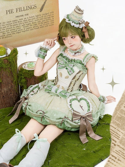 Boned Skirt Jumper Bubble Bodice Corset Lolita Applique Apple Sweet Green