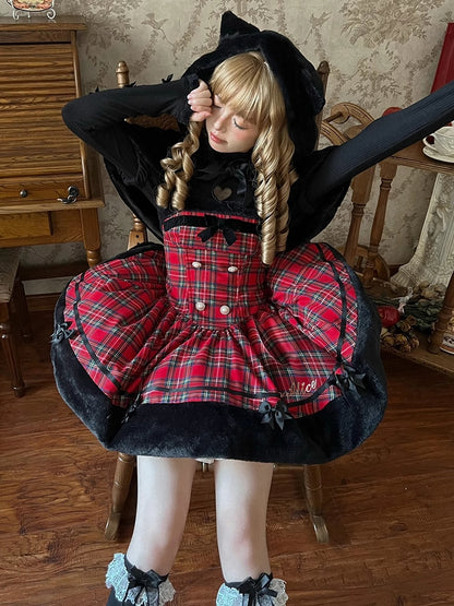 Black Cat Ears Hooded Plush Cape
