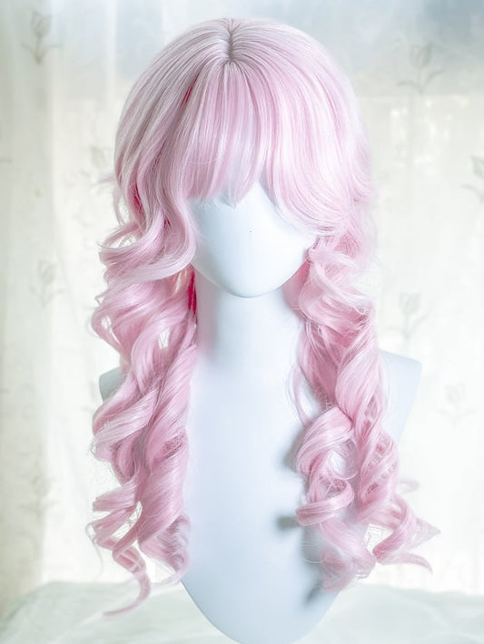 With 70CM Wig Pink Bangs Wavy Sakura Length
