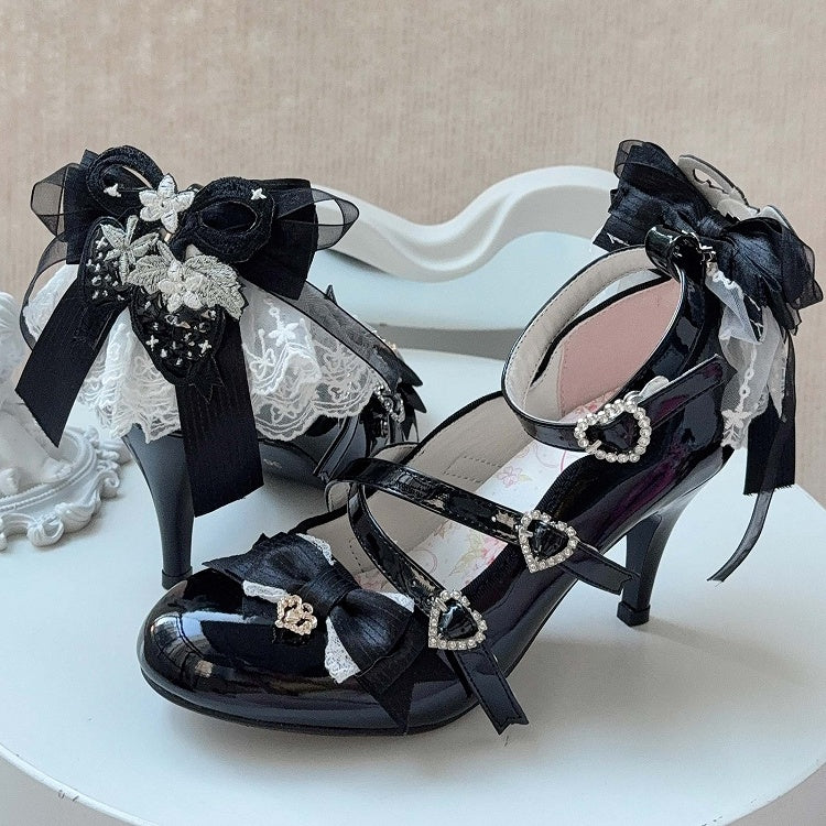 Style in Elegant Accents Heels Lolita with - Black Bow