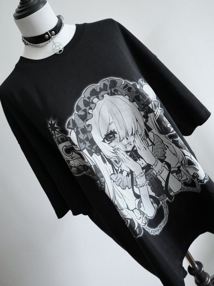 Hals SchwarzWeiß Kei Jirai Runddruck Cartoon Mädchen T-Shirt