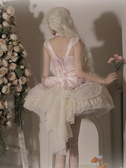 Robe princesse Lolita Hanayome à taille corset et baleines, motif floral rose