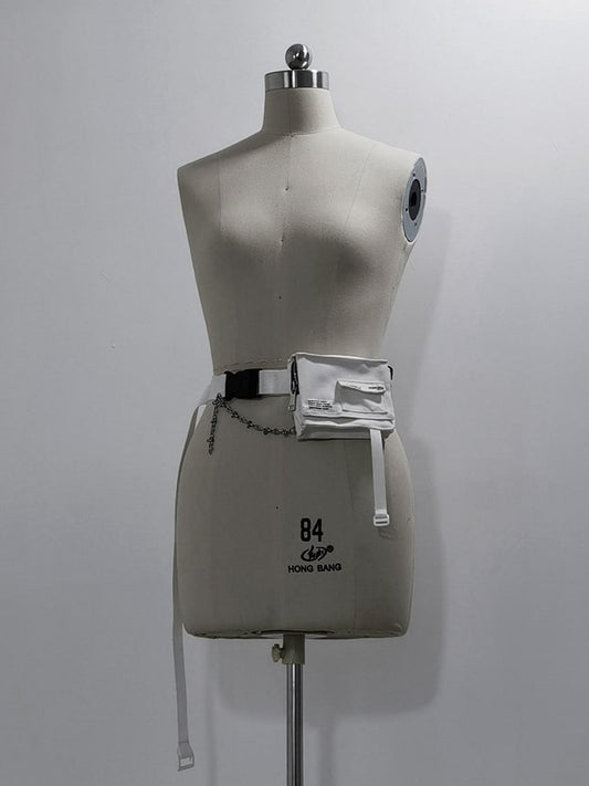 White Belt Buckle Waist Bag with Techwear Cyberpunk