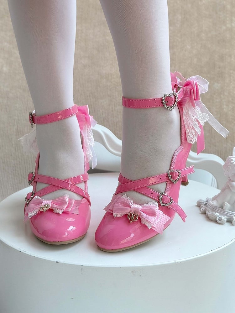 Lolita Elegant Heels in Bow Barbie with Pink Top