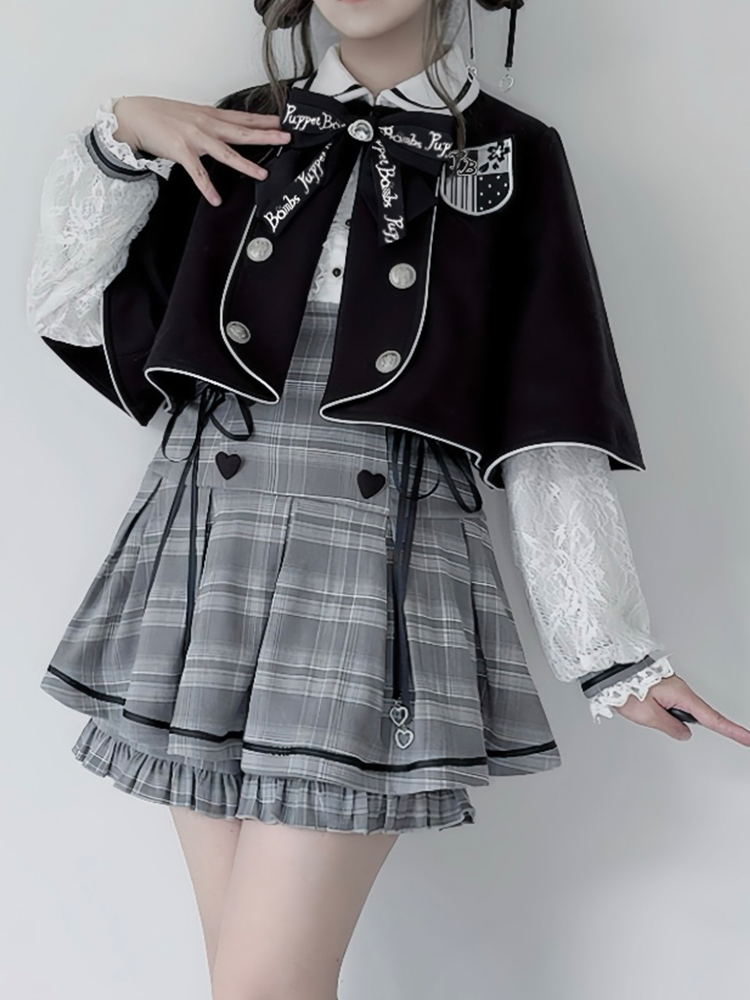 Jirai Kei Black Detachable Bowknot Badge Applique Cape