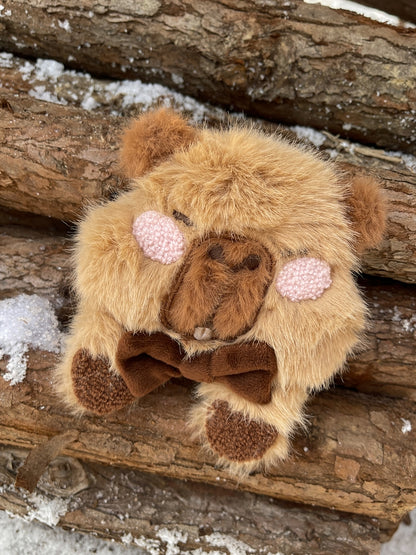 Cute Capybara Adorned Brown Plush Zip Hoodie