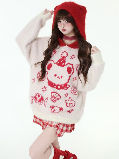 Cute Teddy Bear Fuzzy Hooded Sweater