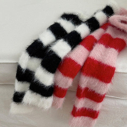 Jambières tricotées en peluche à rayures style années 2000