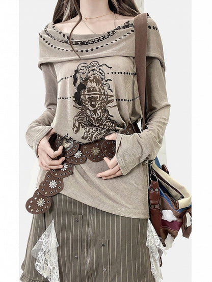 Cowl Print Khaki Fashion Design Hoodie Neckline Millard