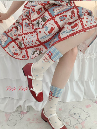 Cherry Print Calf Socks