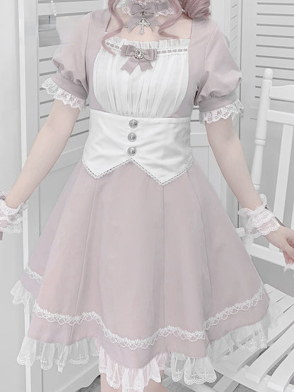 Kleidbesatz aus Spitze, Jirai Kei, weißes Set, volle Taille, Korsettgürtel-Design mit Rosa