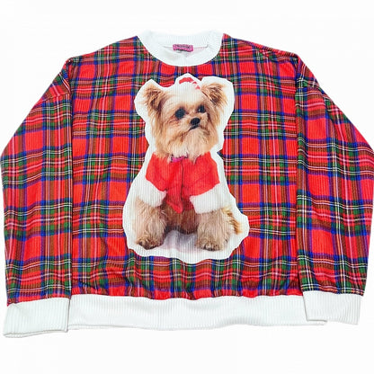 Christmas Plaid Sweatshirt With Puppy Print Red