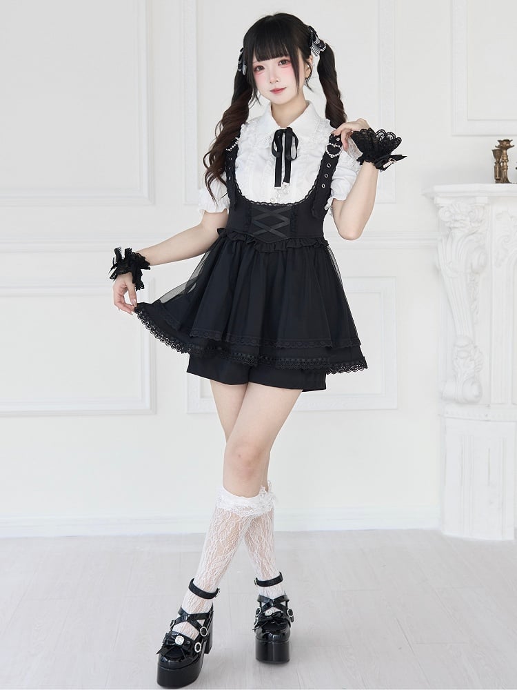 Overall Dress Adjustable Black Kei Basque Buckle Waist Straps Shoulder Jirai