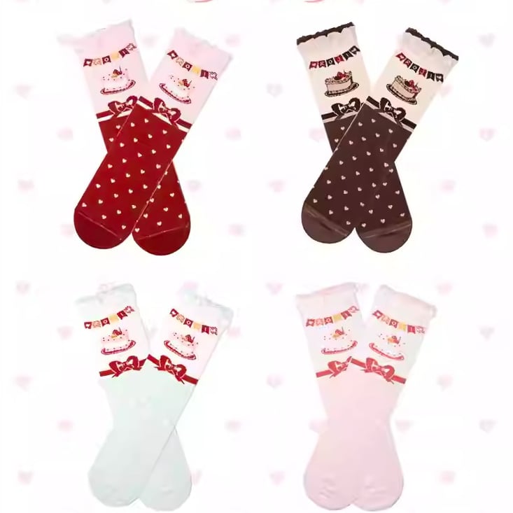 Cake Print Sweet Lolita Calf Socks